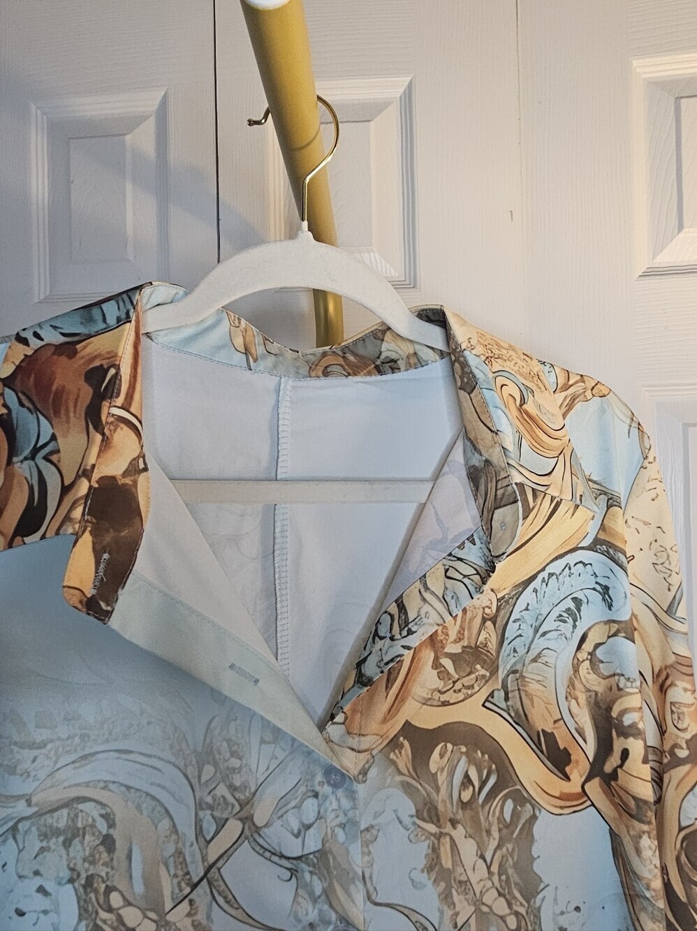Baroque Ornate Print Button Down Maxi Shirt Dress Blue Gold L/XL - Picture 3 of 5